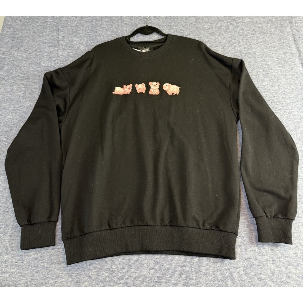Cider Women Cute Black Sweater shirt Embroidered Pink Pigs Sz‎ Large NWT